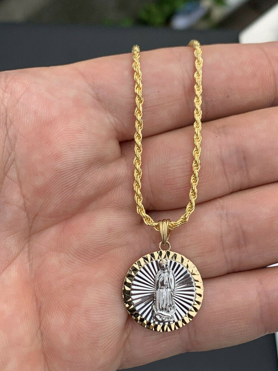 HarlemBling 14k Yellow Gold Over 925 Sterling Silver Virgin Mary Guadalupe Medallion Pendant