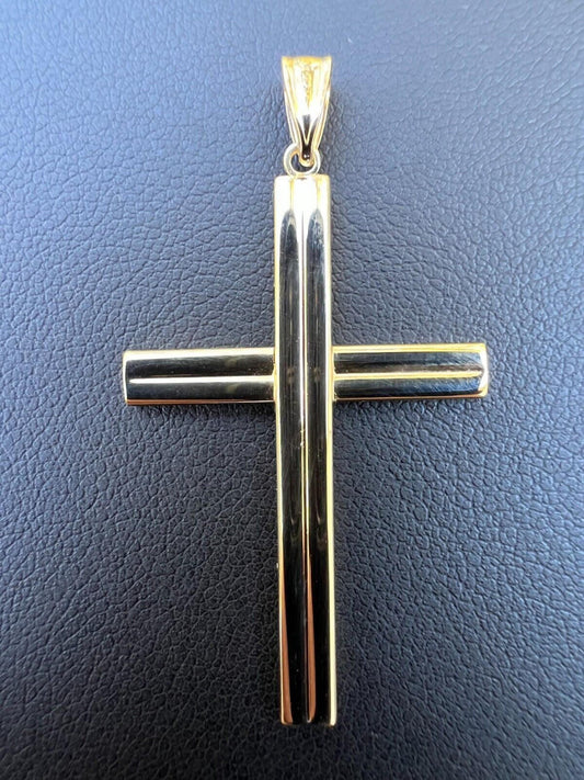 HarlemBling 14k Yellow Gold Plain Cross Crucifix Pendant Necklace Mens Ladies Large