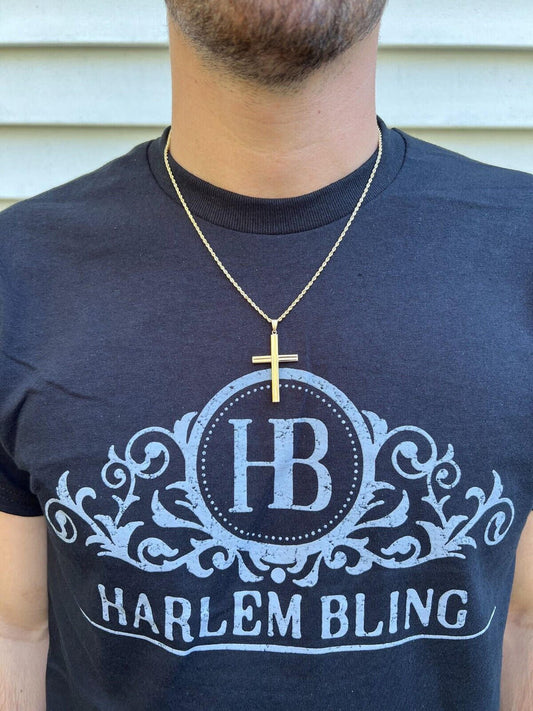 HarlemBling 14k Yellow Gold Plain Cross Crucifix Pendant Necklace Mens Ladies Large