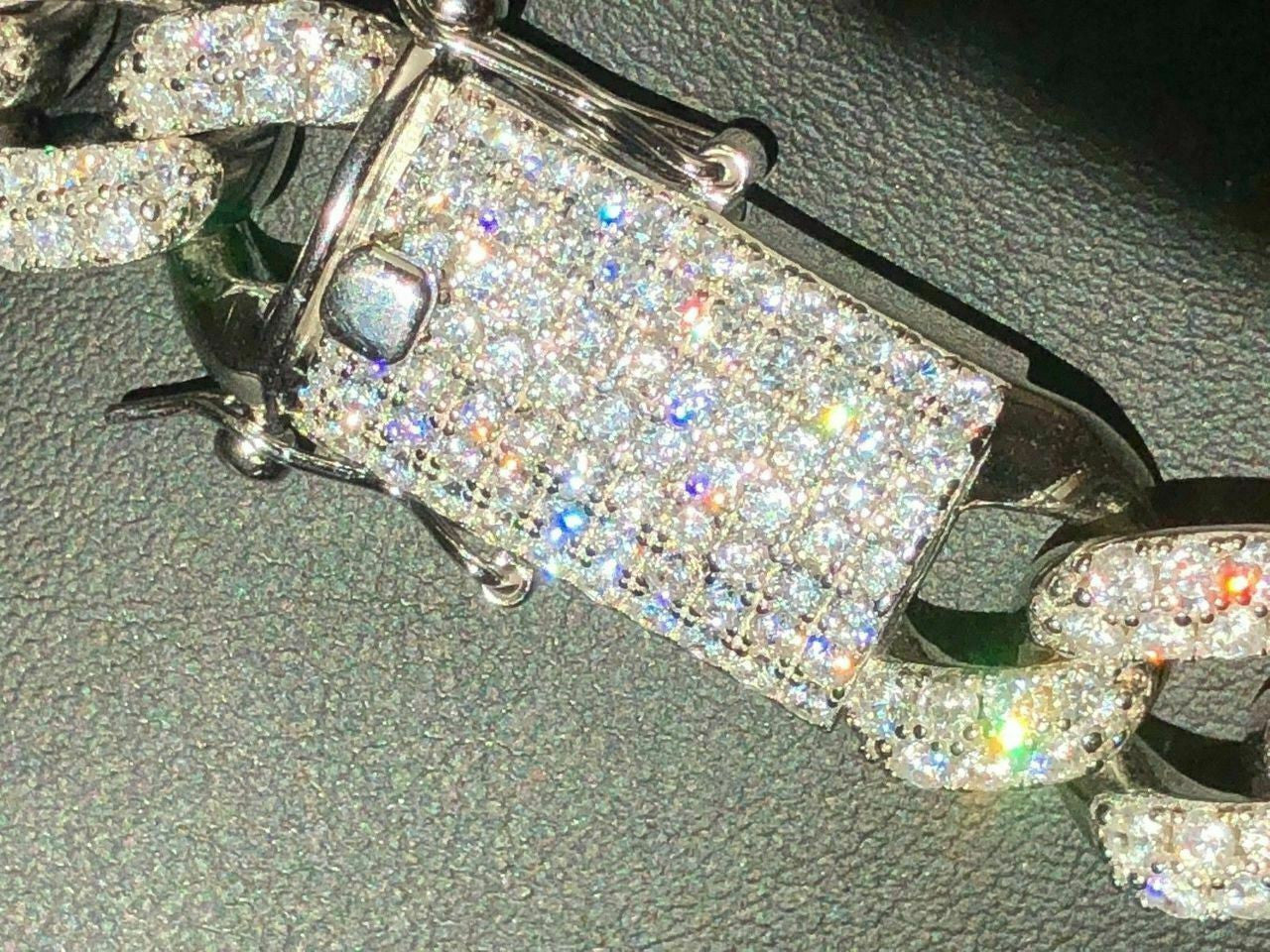 HarlemBling 15mm Mens Miami Silver Diamond Cuban Link Chain Real Solid 925 Sterling Silver