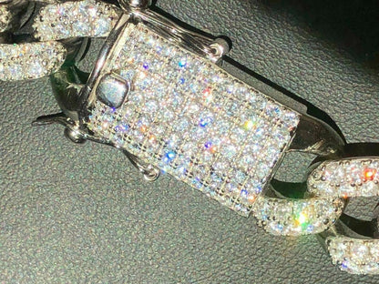 HarlemBling 15mm Mens Miami Silver Diamond Cuban Link Chain Real Solid 925 Sterling Silver