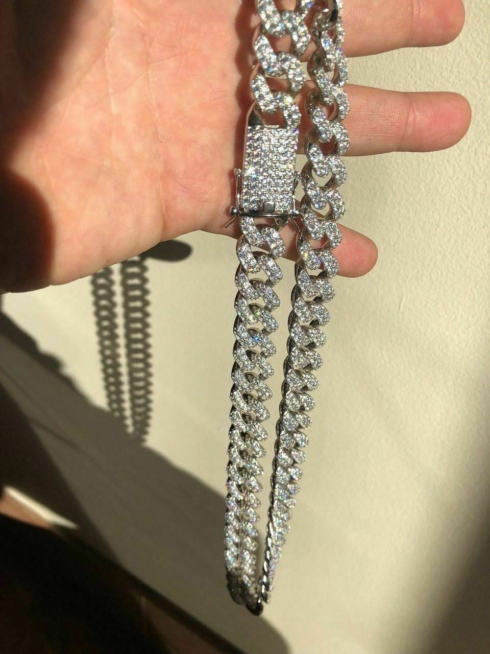 HarlemBling 15mm Mens Miami Silver Diamond Cuban Link Chain Real Solid 925 Sterling Silver
