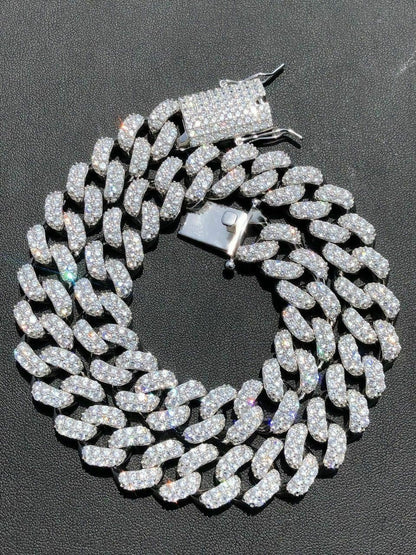 HarlemBling 15mm Mens Miami Silver Diamond Cuban Link Chain Real Solid 925 Sterling Silver