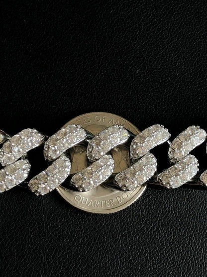 HarlemBling 15mm Mens Miami Silver Diamond Cuban Link Chain Real Solid 925 Sterling Silver
