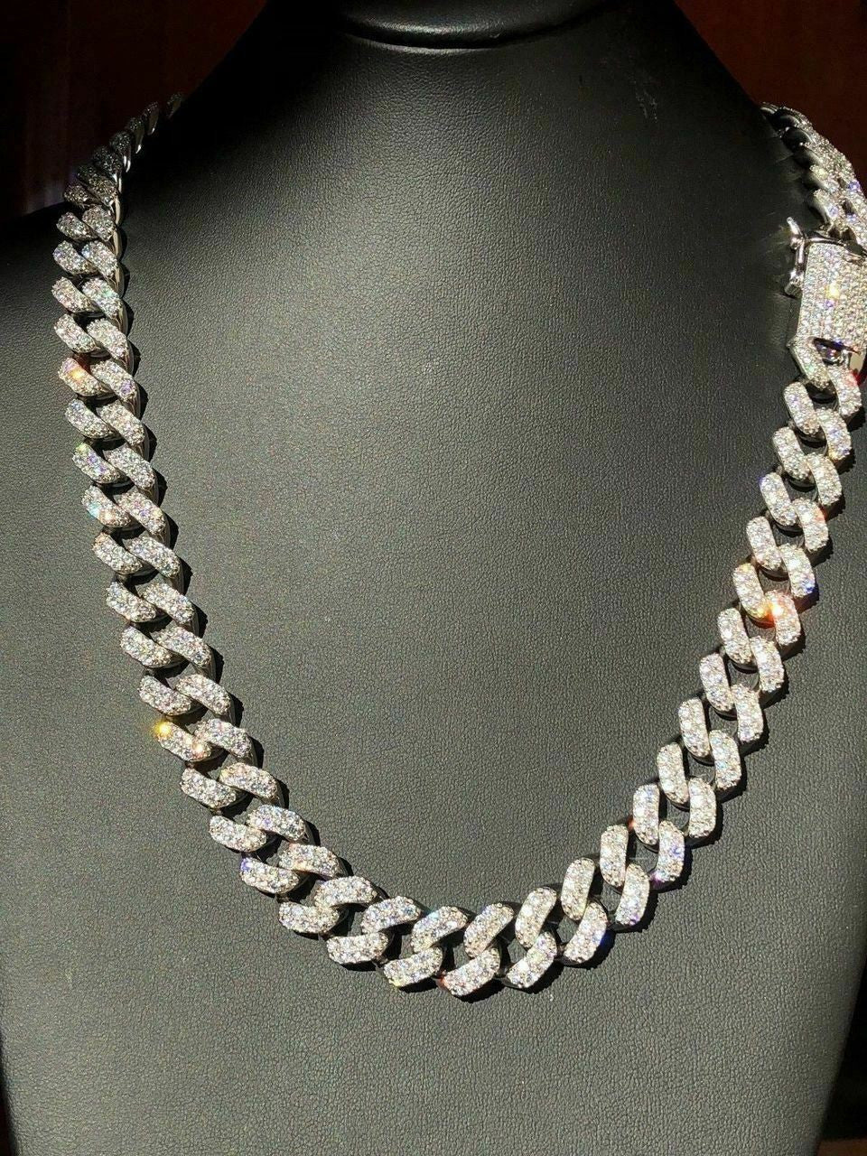 HarlemBling 15mm Mens Miami Silver Diamond Cuban Link Chain Real Solid 925 Sterling Silver