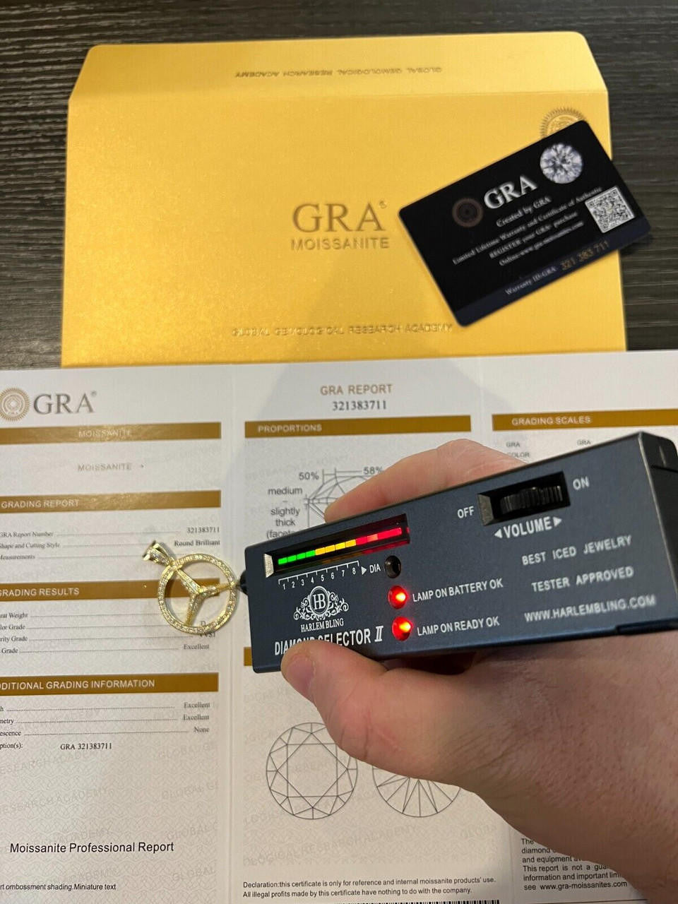 HarlemBling 1ct MOISSANITE 925 Silver/Gold Plated Iced Mercedes Benz Logo Pendant Necklace