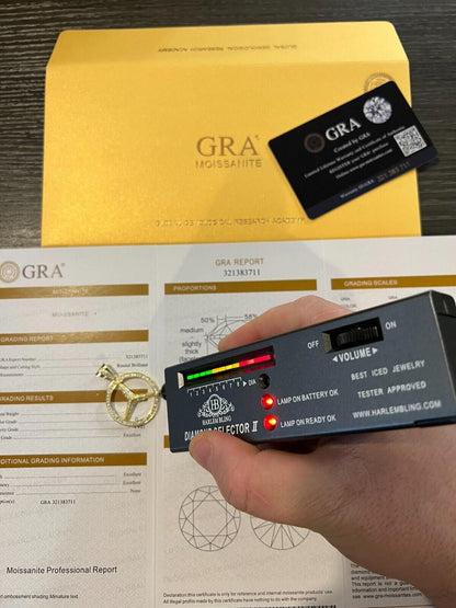 HarlemBling 1ct MOISSANITE 925 Silver/Gold Plated Iced Mercedes Benz Logo Pendant Necklace