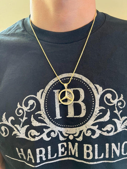 HarlemBling 1ct MOISSANITE 925 Silver/Gold Plated Iced Mercedes Benz Logo Pendant Necklace