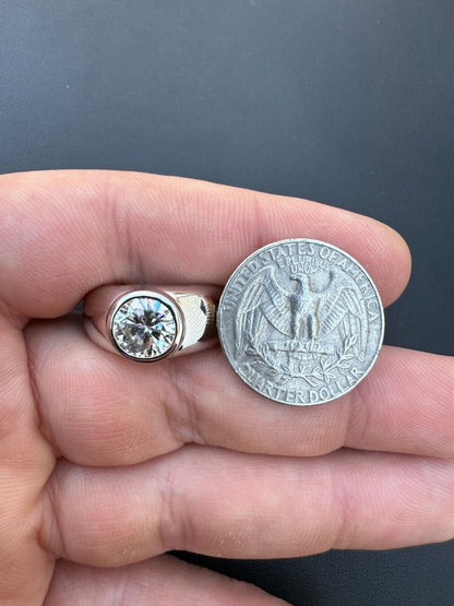 HarlemBling 2.5ct MOISSANITE Round Cut Big Solitaire Men's Real Solid 925 Silver Ring Pinky