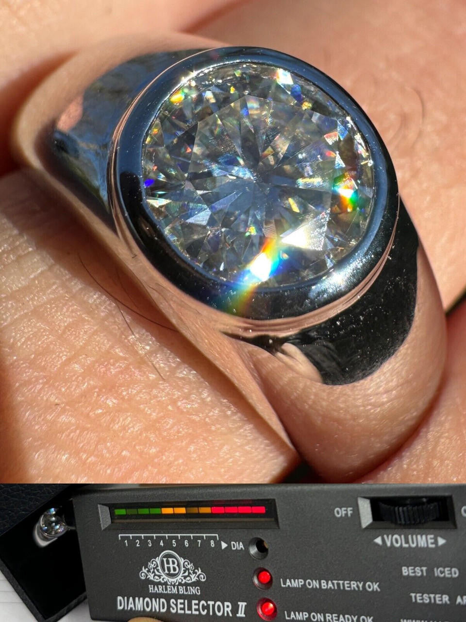 HarlemBling 2.5ct MOISSANITE Round Cut Big Solitaire Men's Real Solid 925 Silver Ring Pinky