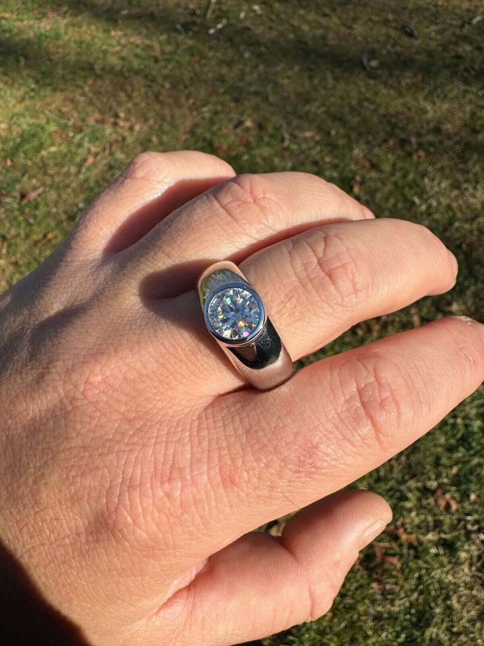 HarlemBling 2.5ct MOISSANITE Round Cut Big Solitaire Men's Real Solid 925 Silver Ring Pinky