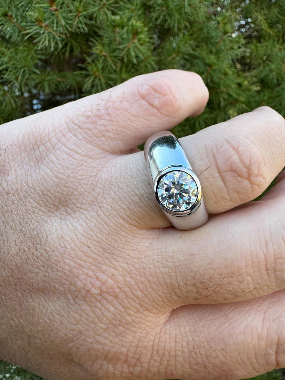 HarlemBling 2.5ct MOISSANITE Round Cut Big Solitaire Men's Real Solid 925 Silver Ring Pinky