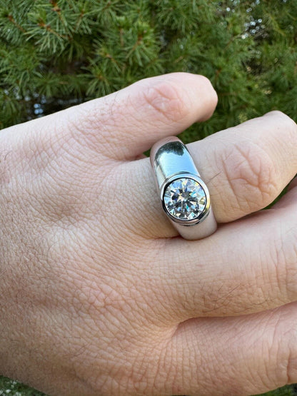 HarlemBling 2.5ct MOISSANITE Round Cut Big Solitaire Men's Real Solid 925 Silver Ring Pinky