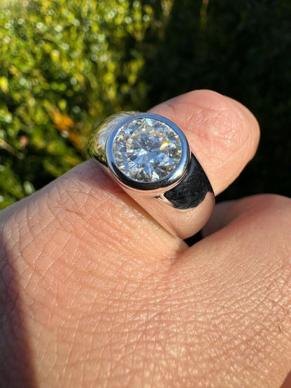 HarlemBling 2.5ct MOISSANITE Round Cut Big Solitaire Men's Real Solid 925 Silver Ring Pinky