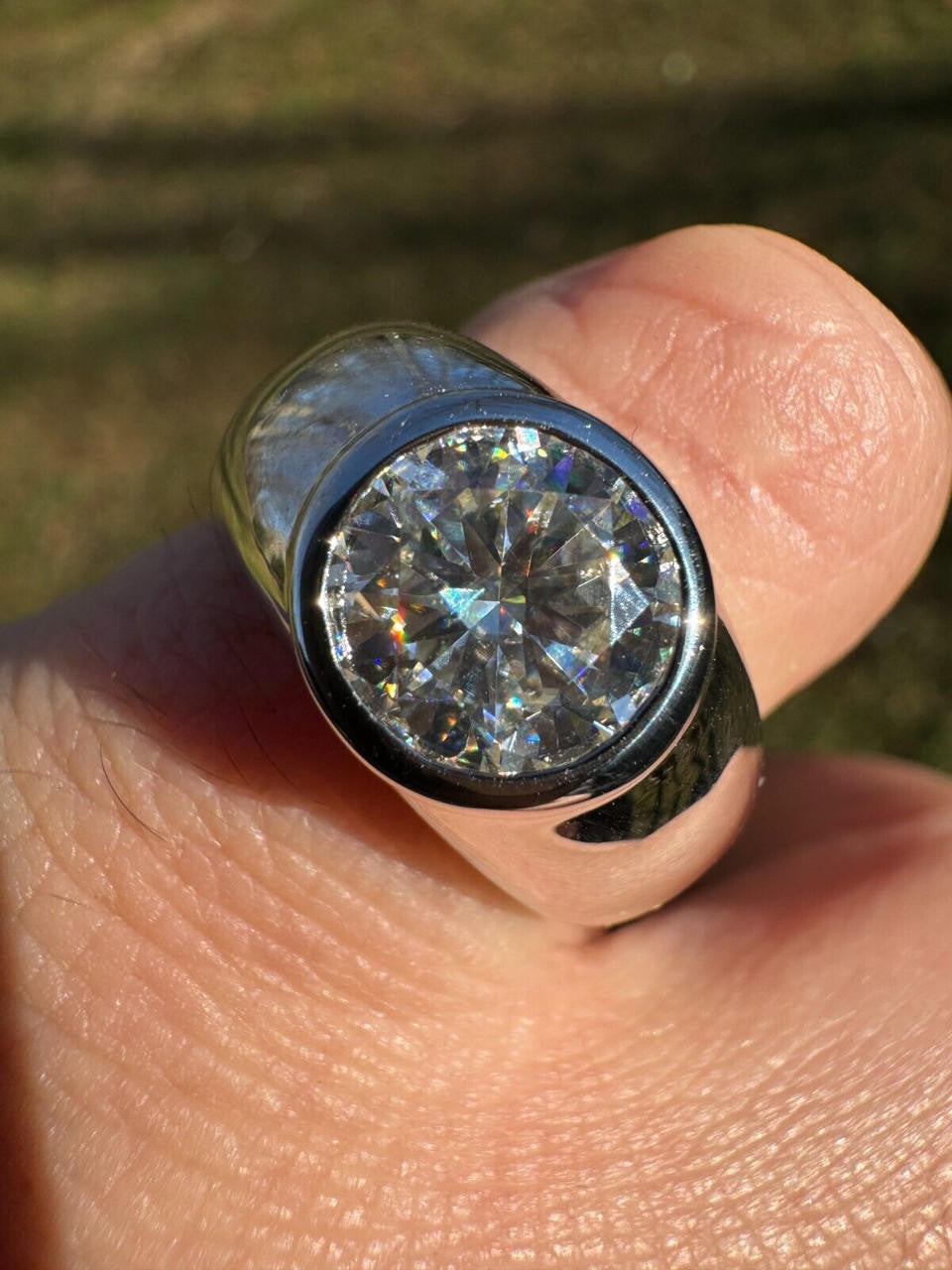 HarlemBling 2.5ct MOISSANITE Round Cut Big Solitaire Men's Real Solid 925 Silver Ring Pinky