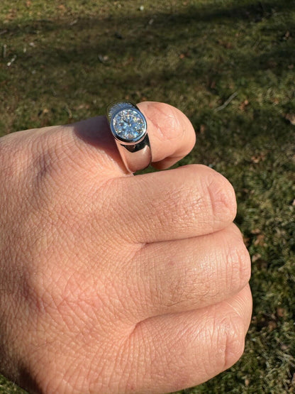 HarlemBling 2.5ct MOISSANITE Round Cut Big Solitaire Men's Real Solid 925 Silver Ring Pinky