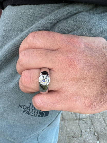 HarlemBling 2.5ct MOISSANITE Round Cut Big Solitaire Men's Real Solid 925 Silver Ring Pinky