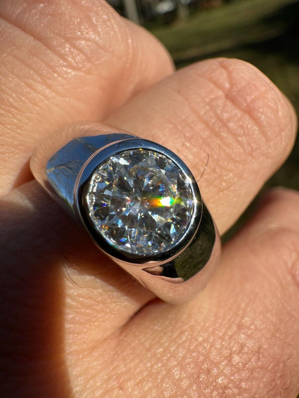 HarlemBling 2.5ct MOISSANITE Round Cut Big Solitaire Men's Real Solid 925 Silver Ring Pinky