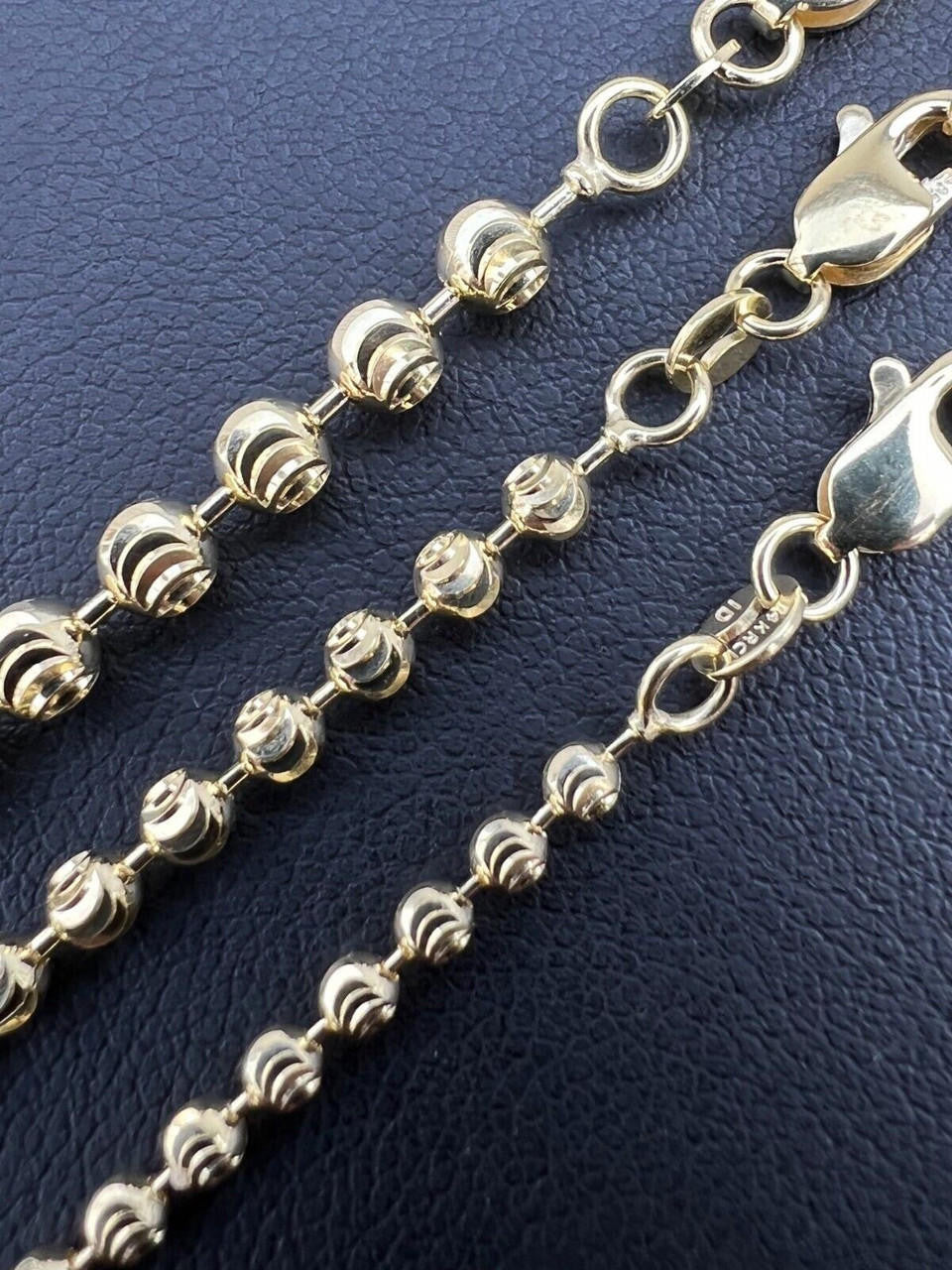 HarlemBling 2.5mm-4mm Men's Real Solid 14k Yellow Gold Moon Cut Beaded Ball Chain Necklace