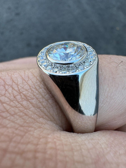 HarlemBling 2.83ct MOISSANITE Large Hip Hop Solitaire Men's Real Solid 925 Silver Ring Pinky