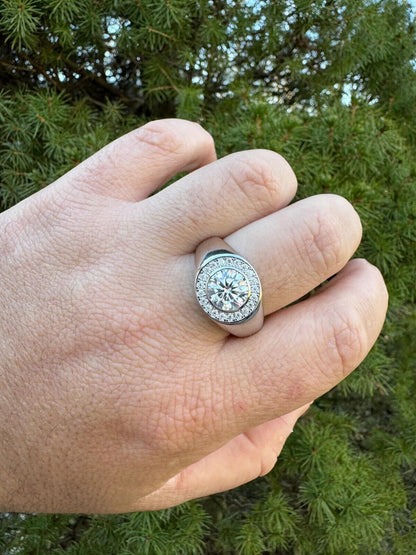 HarlemBling 2.83ct MOISSANITE Large Hip Hop Solitaire Men's Real Solid 925 Silver Ring Pinky