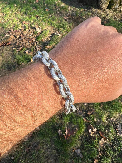 HarlemBling 22ct VVS Moissanite Thick Rolo Link Iced Hip Hop Bracelet - Pass Diamond Tester