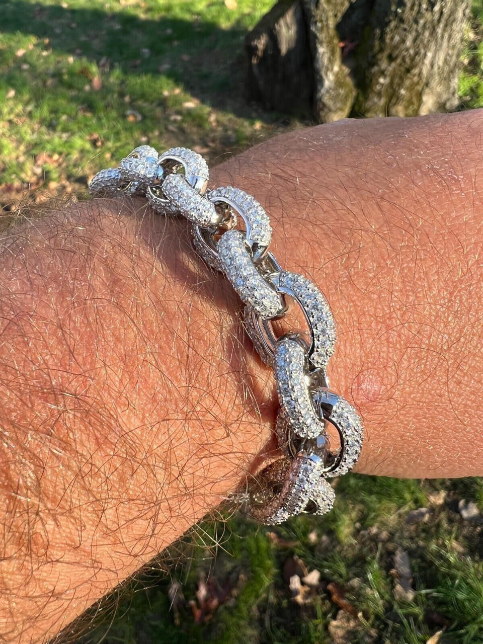 HarlemBling 22ct VVS Moissanite Thick Rolo Link Iced Hip Hop Bracelet - Pass Diamond Tester