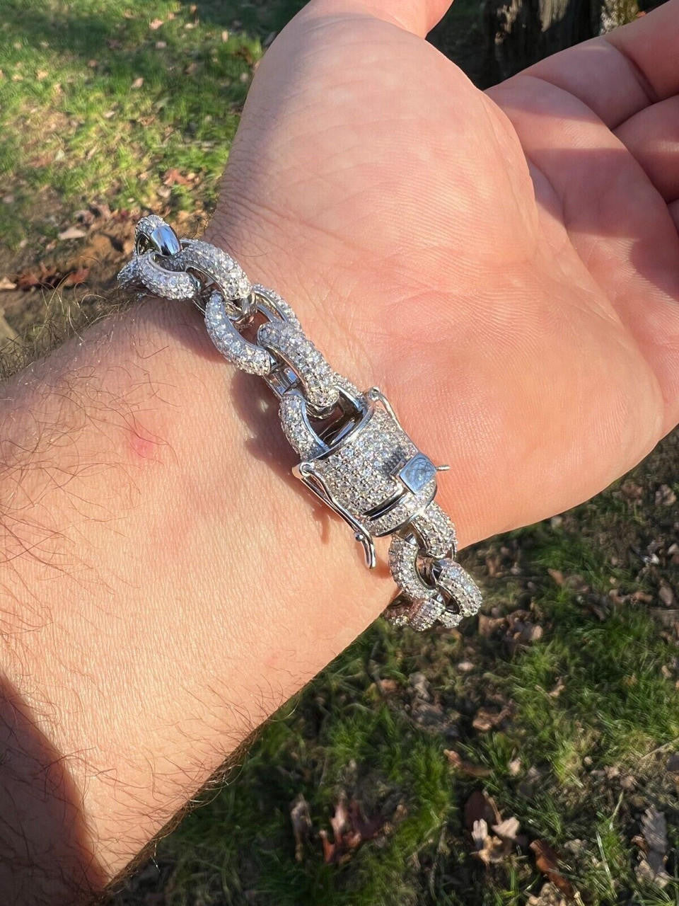 HarlemBling 22ct VVS Moissanite Thick Rolo Link Iced Hip Hop Bracelet - Pass Diamond Tester