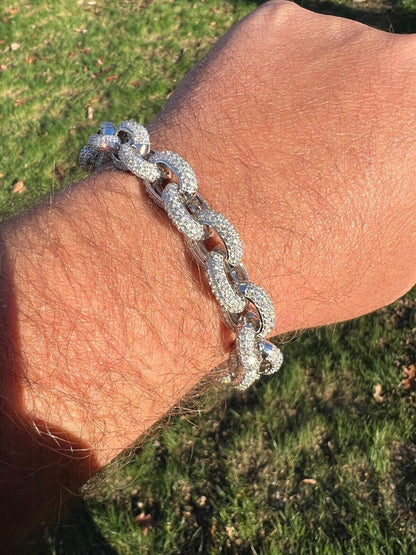 HarlemBling 22ct VVS Moissanite Thick Rolo Link Iced Hip Hop Bracelet - Pass Diamond Tester