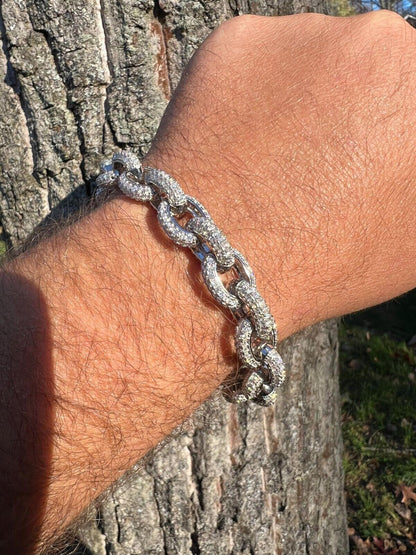 HarlemBling 22ct VVS Moissanite Thick Rolo Link Iced Hip Hop Bracelet - Pass Diamond Tester