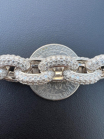 HarlemBling 22ct VVS Moissanite Thick Rolo Link Iced Hip Hop Bracelet - Pass Diamond Tester