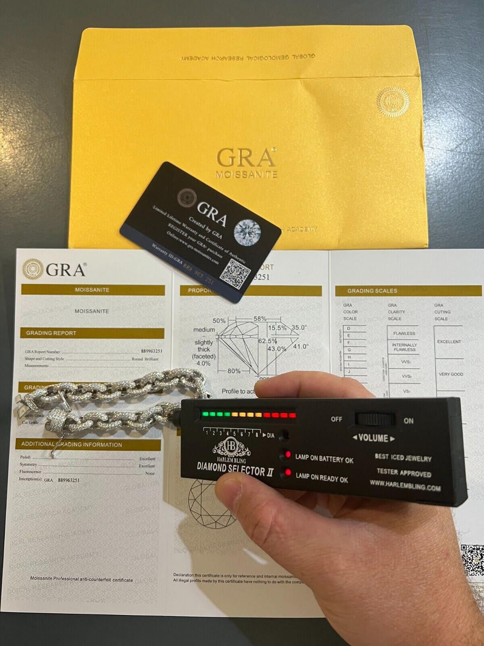 HarlemBling 22ct VVS Moissanite Thick Rolo Link Iced Hip Hop Bracelet - Pass Diamond Tester