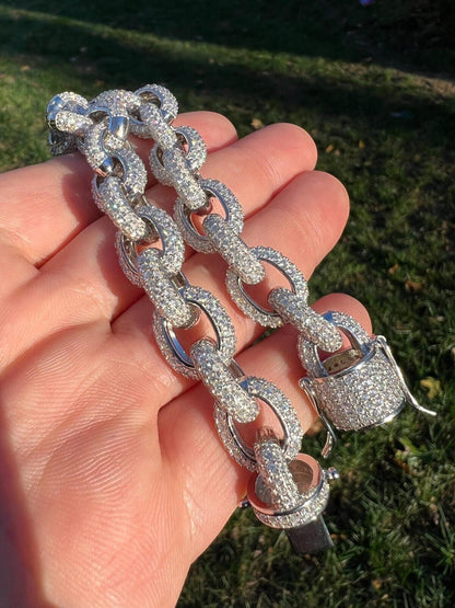 HarlemBling 22ct VVS Moissanite Thick Rolo Link Iced Hip Hop Bracelet - Pass Diamond Tester