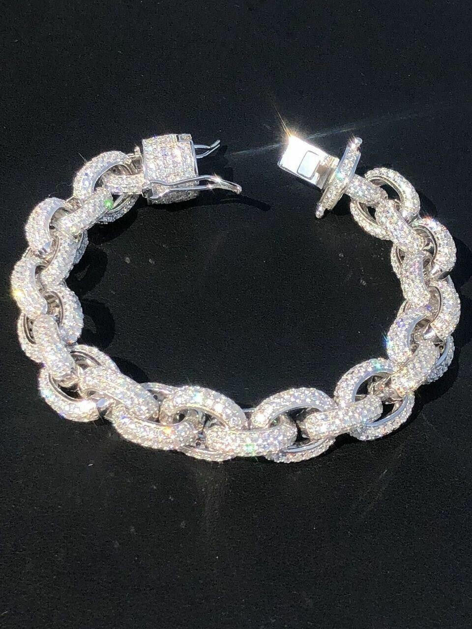 HarlemBling 22ct VVS Moissanite Thick Rolo Link Iced Hip Hop Bracelet - Pass Diamond Tester