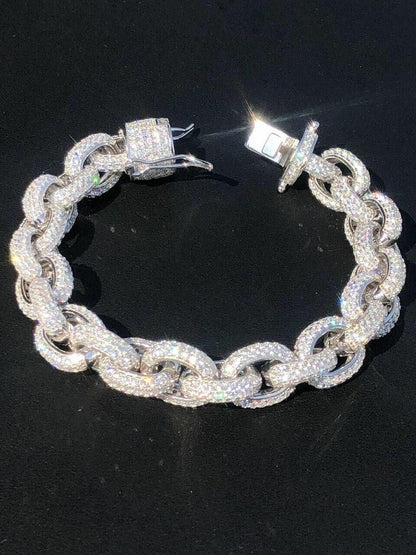 HarlemBling 22ct VVS Moissanite Thick Rolo Link Iced Hip Hop Bracelet - Pass Diamond Tester