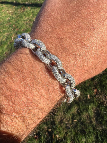 HarlemBling 22ct VVS Moissanite Thick Rolo Link Iced Hip Hop Bracelet - Pass Diamond Tester