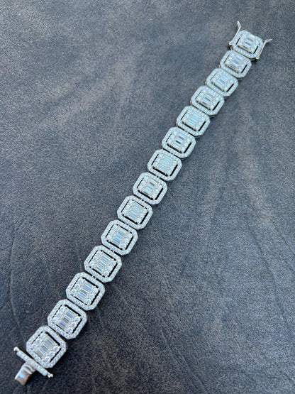 HarlemBling 25ct Baguette MOISSANITE Real 925 Silver 15mm Square Bracelet Pass Diamond Test