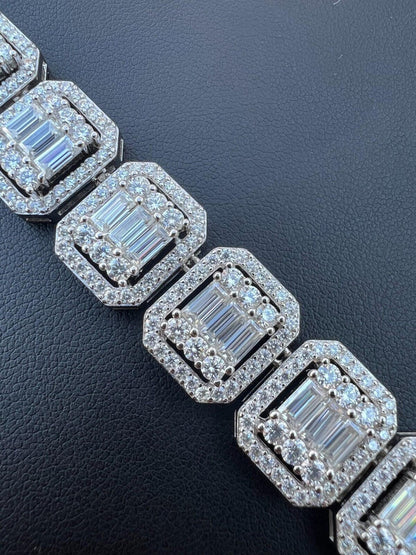 HarlemBling 25ct Baguette MOISSANITE Real 925 Silver 15mm Square Bracelet Pass Diamond Test