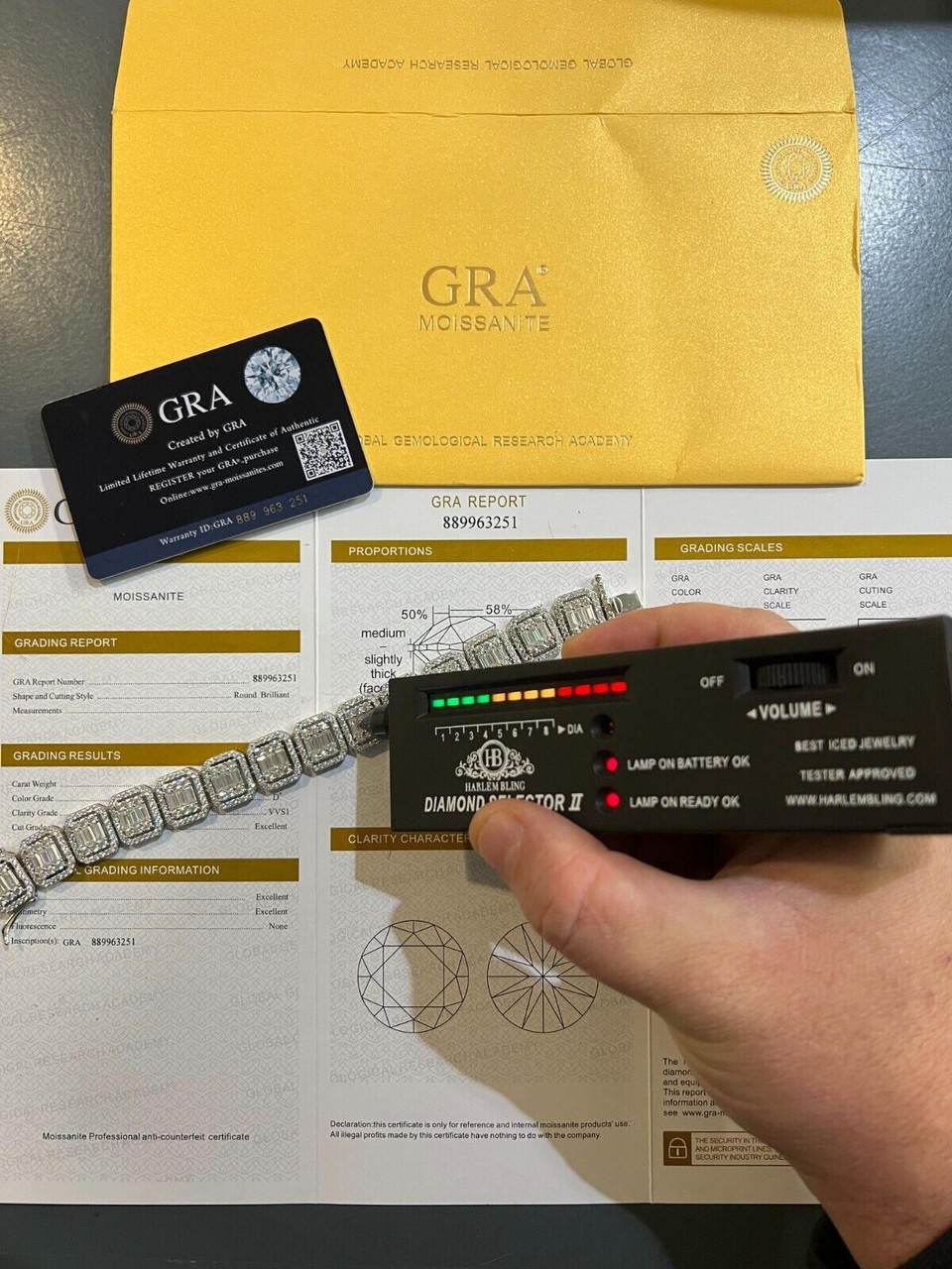 HarlemBling 25ct Baguette MOISSANITE Real 925 Silver 15mm Square Bracelet Pass Diamond Test