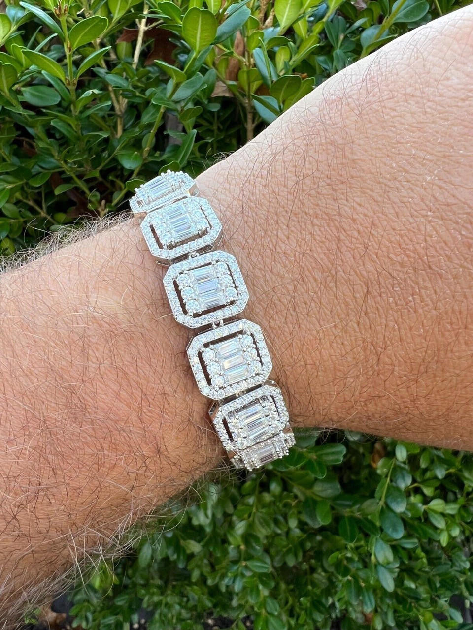 HarlemBling 25ct Baguette MOISSANITE Real 925 Silver 15mm Square Bracelet Pass Diamond Test