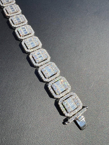 HarlemBling 25ct Baguette MOISSANITE Real 925 Silver 15mm Square Bracelet Pass Diamond Test