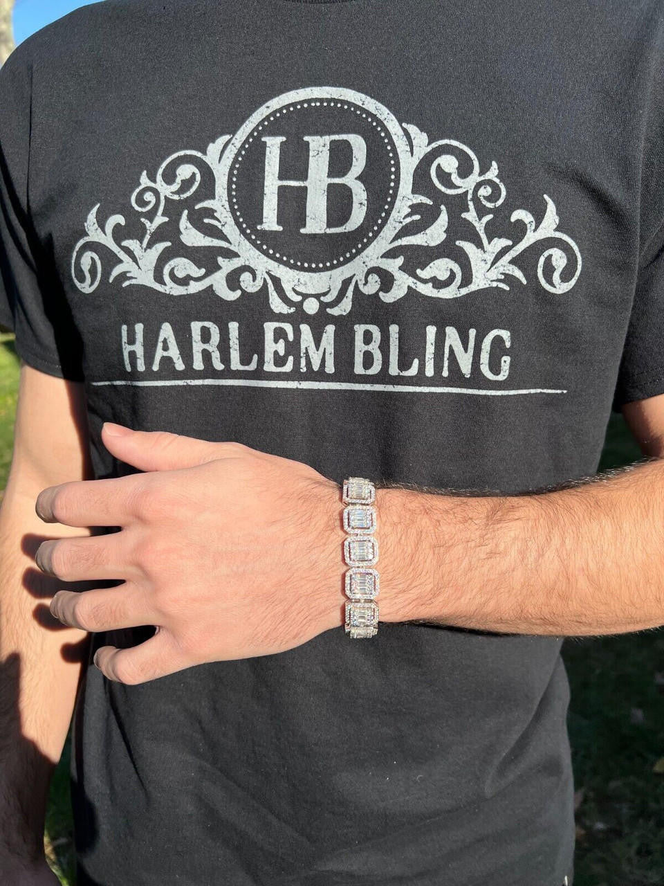 HarlemBling 25ct Baguette MOISSANITE Real 925 Silver 15mm Square Bracelet Pass Diamond Test