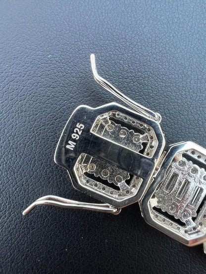 HarlemBling 25ct Baguette MOISSANITE Real 925 Silver 15mm Square Bracelet Pass Diamond Test