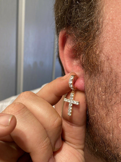 HarlemBling 2ct Iced MOISSANITE Solid 925 Silver Dangle Cross Earrings Passes Diamond Test