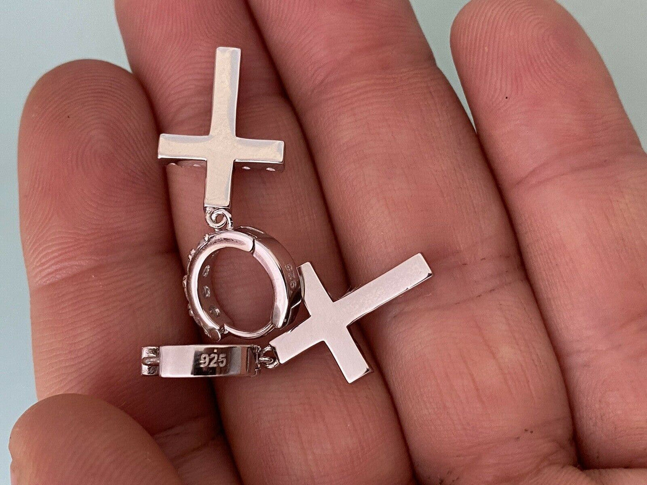 HarlemBling 2ct Iced MOISSANITE Solid 925 Silver Dangle Cross Earrings Passes Diamond Test