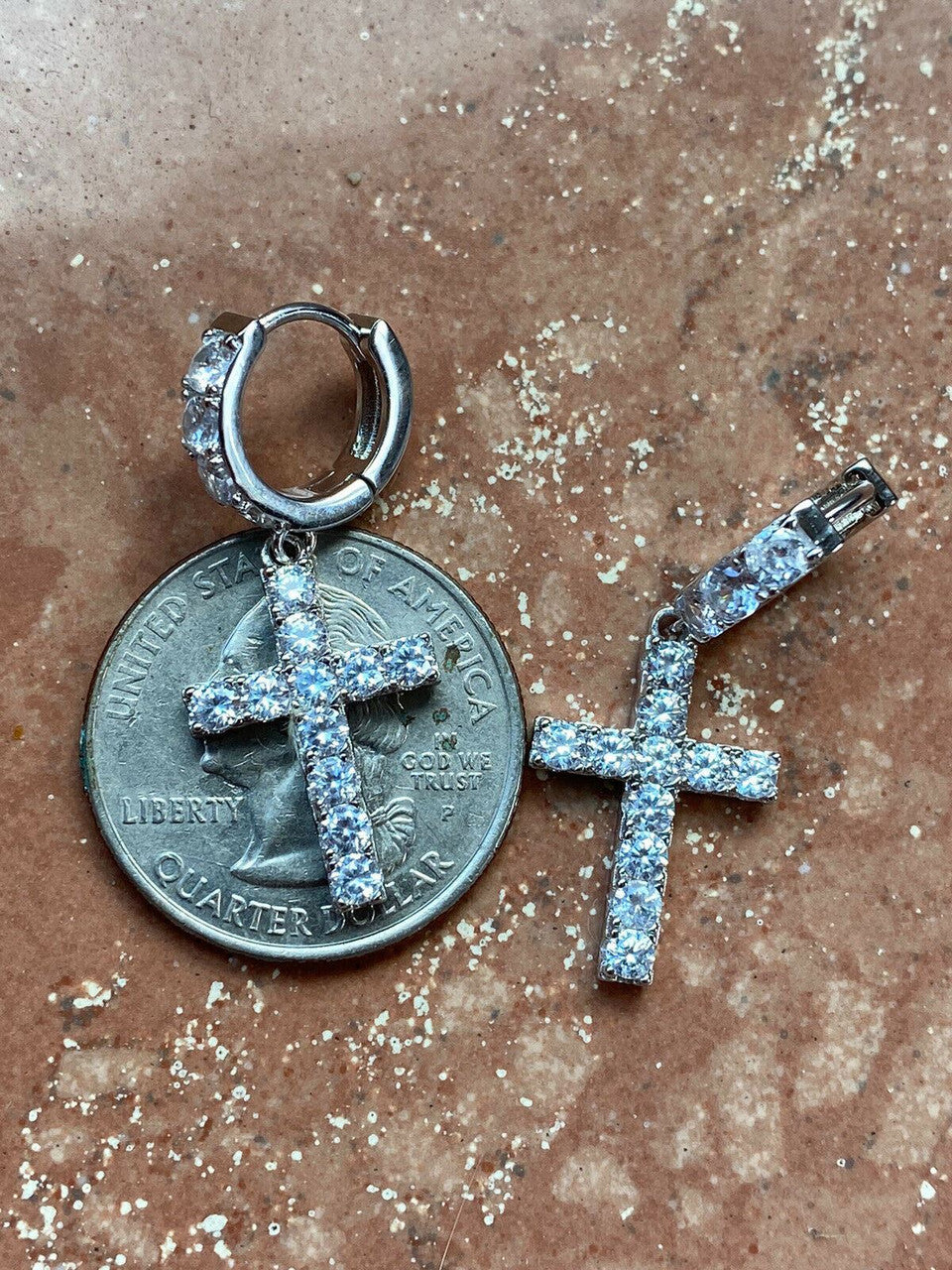 HarlemBling 2ct Iced MOISSANITE Solid 925 Silver Dangle Cross Earrings Passes Diamond Test