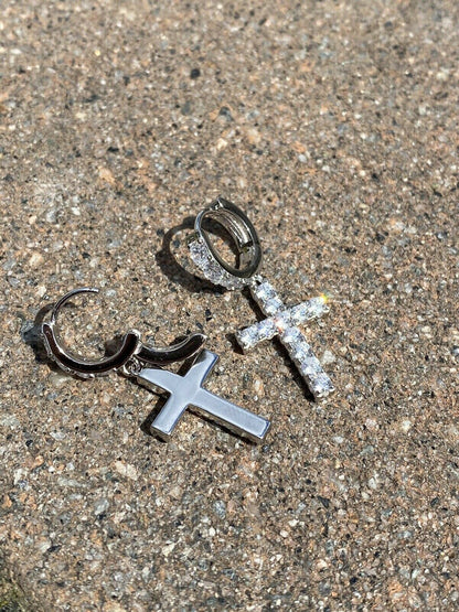 HarlemBling 2ct Iced MOISSANITE Solid 925 Silver Dangle Cross Earrings Passes Diamond Test