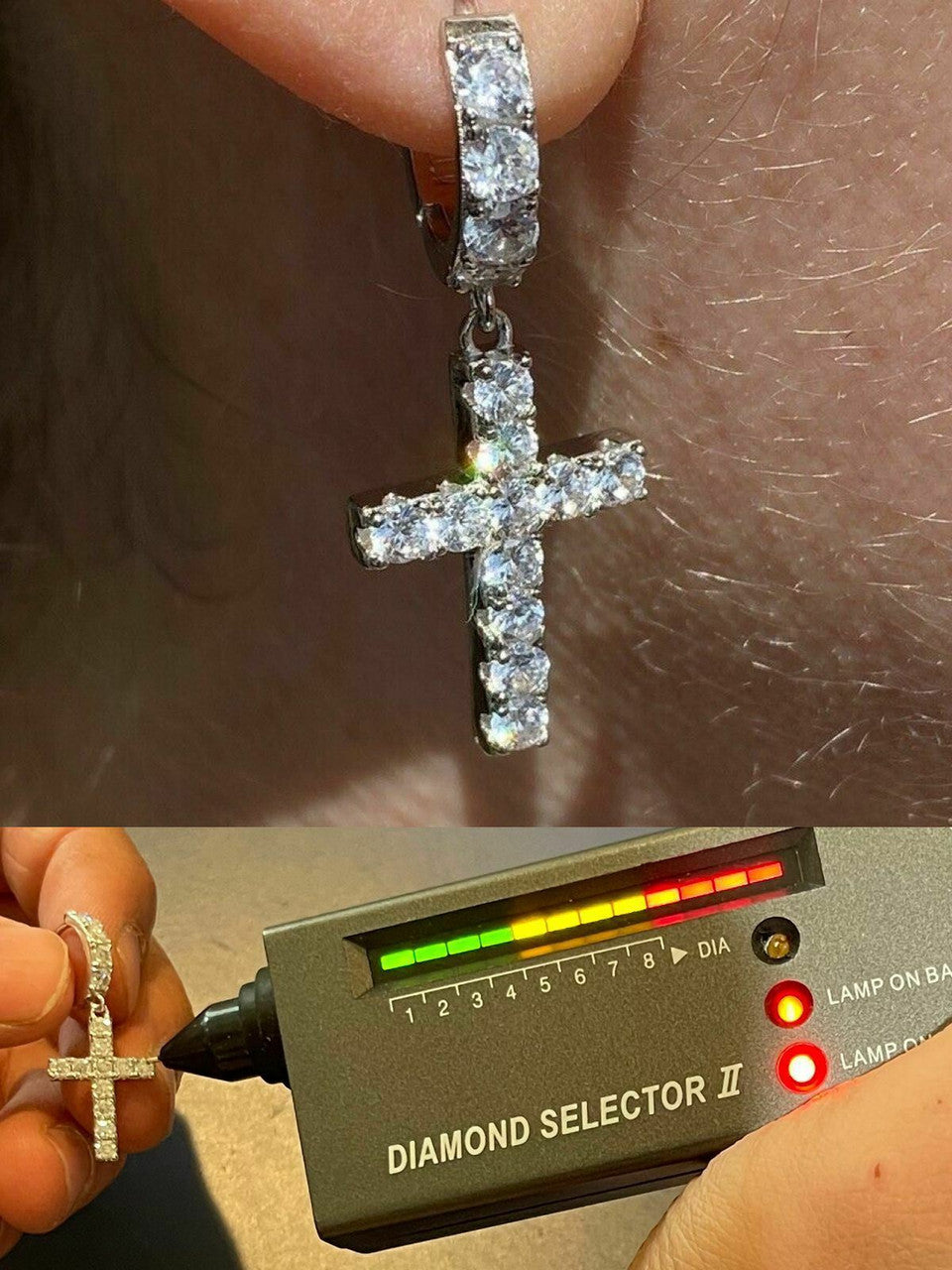 HarlemBling 2ct Iced MOISSANITE Solid 925 Silver Dangle Cross Earrings Passes Diamond Test