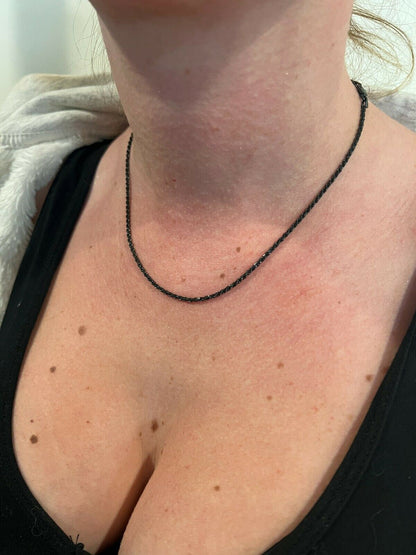 HarlemBling 2mm Rope Chain Necklace Oxidized Black Rhodium Real 925 Sterling Silver 16-30