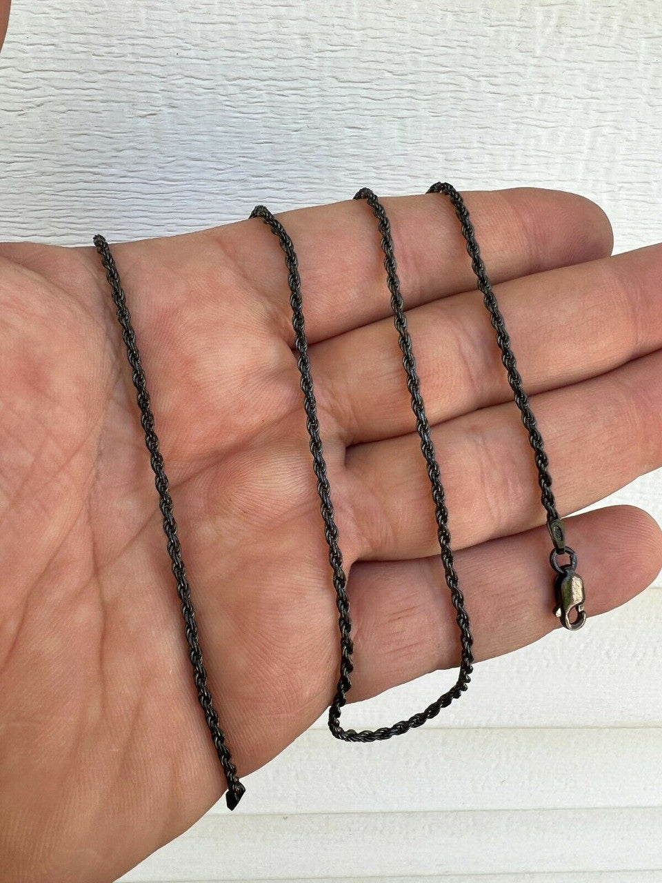 HarlemBling 2mm Rope Chain Necklace Oxidized Black Rhodium Real 925 Sterling Silver 16-30